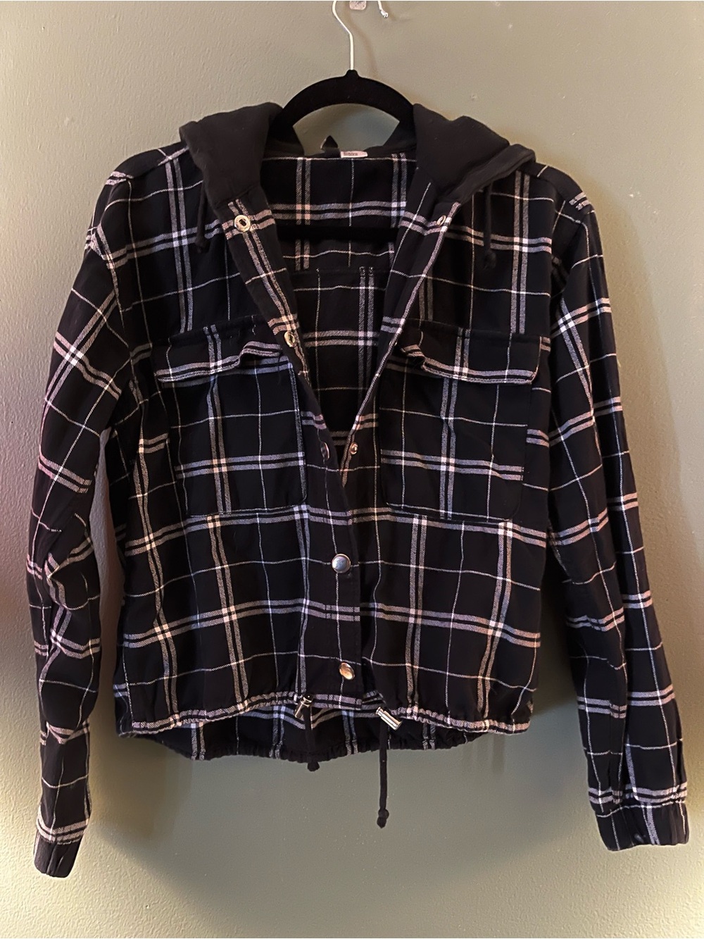 Divided Black Plaid Hooded Utility Jacket
